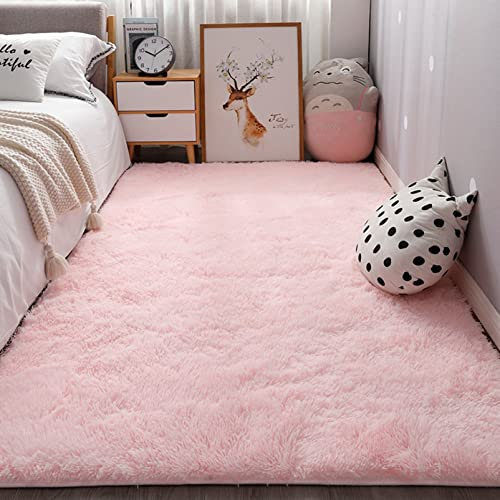 GOUER Hochflor Teppich 180x200cm Weich Robuster Pelzteppiche Moderne für Schlafzimmer Wohnzimmer Wohnheim Kinderzimmer Home Dekorative Spielzimmer, Rosa