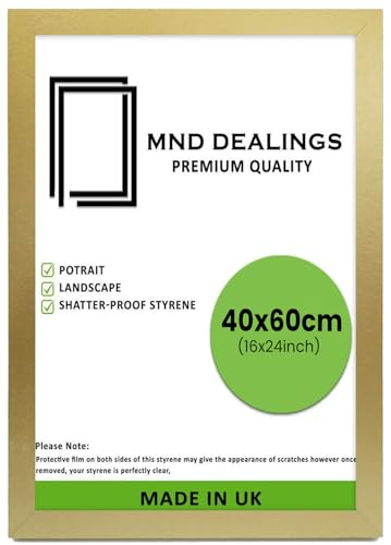 MND Dealings Modern Style Flat Shape Gold 40x 60 cm Poster Frame| MDF Eton Wood | Perspex Sheet |Jigsaw,Puzzle Living Room - 15.75 x 23.50 inch (Gold)