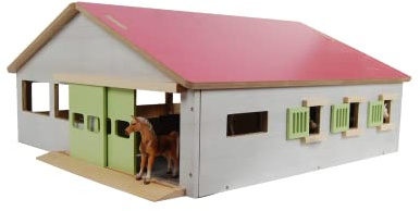 Kids Globe Stalla per cavalli (con 3 scatole e piazza, lunghezza 62 cm, larghezza 56 cm, altezza 26 cm, tetto rimovibile su entrambi i lati, materiale: legno) 610271, rosa
