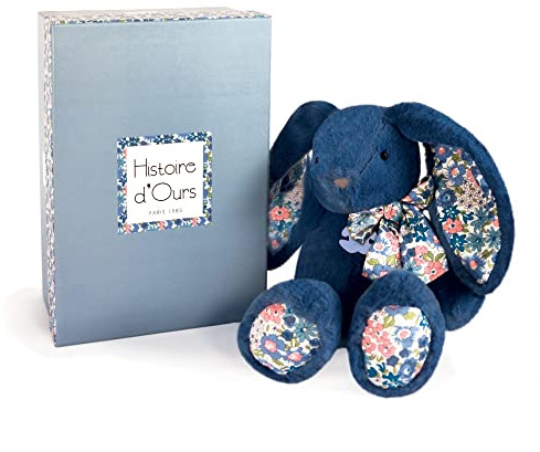 Doudou et Compagnie Histoire d'ours - Plüsch Hase - Kuschelfreunde - Geschenkbox - Blau - 25 cm - Süß und niedlich - Geschenkidee zur Geburt und zum Geburtstag von Mädchen und Jungen - HO3120