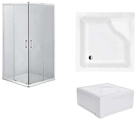 VBChome Duschkabine 90x90 Chrom mit Duschwanne Duschtasse Schürze Quadrat Eckeinstieg Duschwand Schiebetür Duschabtrennung Klares Sicherheitsglas Dusche Duschtrennwand Modern Elegant Hohe Qualität