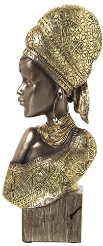 DRW Figura di Un Busto di Una Resina Africana in Oro 18x9x42cm, estandar