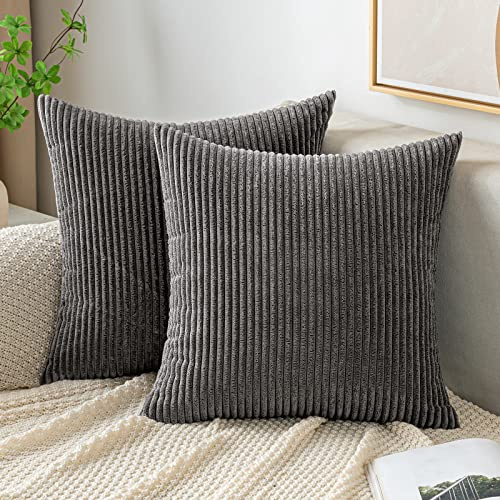 EMEMA Kissenbezug 50x50 Kordsamt Kissenbezüge Grau Dekokissen | Sofakissen Cord Kissenhülle Zierkissenbezug Kord Dekorative Weiche für Sofa Wohnzimmer Schlafzimmer 2er Set
