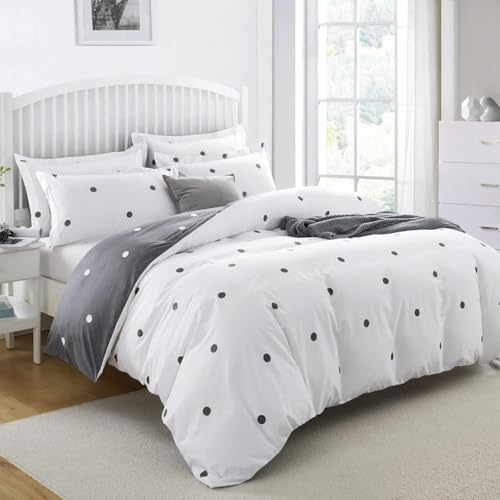 Imperial Rooms Double Duvet Set Soft Printed Bedding Set Brushed Microfiber Duvet Cover with Pillowcases (Doted 200x200 CM)