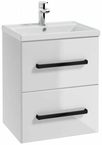 VBChome Juego de muebles de baño de 50 cm, color blanco, con armario colgante y asas negras, sistema de cierre suave, armario bajo lavabo
