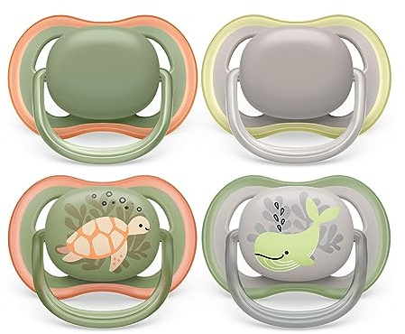 Philips Avent chupete ultra air: 4 chupetes ligeros y transpirables para bebés de 6 a 18 meses, sin BPA y con funda de transporte esterilizadora (modelo SCF085/66)