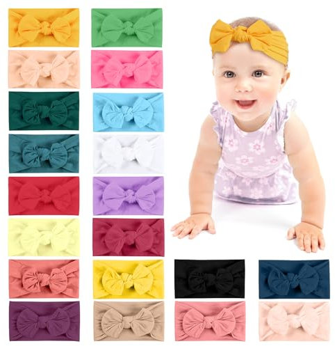 Aolso Baby Stirnband, 20 Stück Baby Mädchen Nylon Stirnbänder mit Bögen, Kleinkinder Haarbänder Turban Stirnbänder, Baby Haarband für Kinder Haarschmuck, Haarschmuck für Kinder mit Schleife