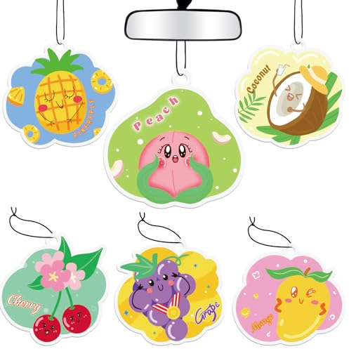 SCENTORINI Duftbaum Auto - Car Air Freshener, Lufterfrischer für Autos, Schubladen, Schränke - 6 Stück: Kokosnuss, Traube, Kirsche, Mango, Ananas, Pfirsich