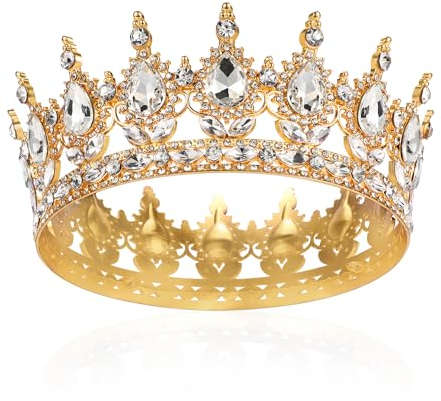 Diadème rond pour fille - Couronne baroque en cristal - Strass étincelants - Coiffe de princesse pour carnaval, mariage, bal de fin d'année, fête - Accessoires pour cheveux - Décoration de gâteau