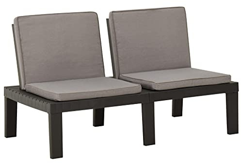 QZZCED Garten-Lounge-Bank mit Auflagen Kunststoff Grau, Gartenbank für Terrasse Outdoor Sitzbank Terrassenbank Parkbank aus Für Terrassen, Strände, Camping