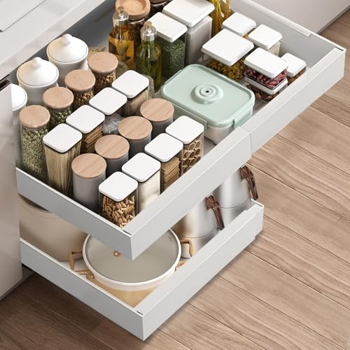 Solvant Teleskopschublade, Ausziehbare Schublade KüChe,KüChenschrank Organizer für KüChenschräNke, Schubladen Organizer,Kein Bohren und Nageln Erforderlich KüChenschublade (weiß)