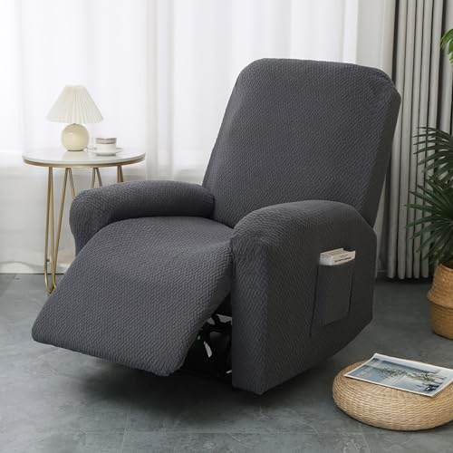 Kuabiz 4-Teilig Komplette Sesselbezug Sesselschoner für Relaxsessel,Einfarbig Samt Stretchhusse,Stretch Sessel Überzug mit Taschen,Sessel Bezug,Sofabezug