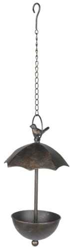Schirm-Vogeltränke zum Hängen aus Eisen in Braun - Dekorative Shabby Chic Tränke 35 cm - Wetterfeste & nostalgische Pflanzenampel als Gartendekoration für Balkon, Garten & Terrasse