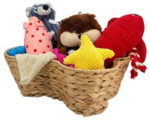 OtterPets Dog Toy Basket, Hyacinth Cat & Dog Bone Shaped Basket, Wicker Pet Toy Bin Organizer, Dog Toy Storage (17x13 Hyacinth)