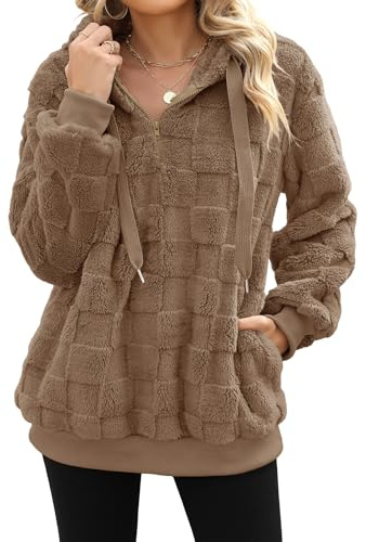 Yanekop Womens Quarter Zip Up Sweater Hoodie Oversized Sherpa Hoodie 1/4 Zip Pullover Sweaters Winter Fleece Jacket Coat(D Camel,3XL)