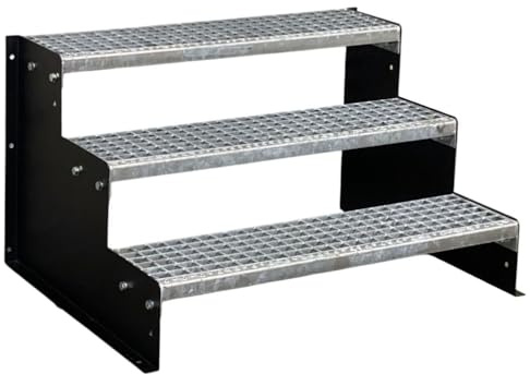 SRM Design 3 Stufen Standtreppe Wangentreppe Gitterrosttreppe Außentreppe Industrietreppe Modell 2 schwarz 18 cm Stufenhöhe 90 cm Breite 54 cm Höhe ohne Geländer