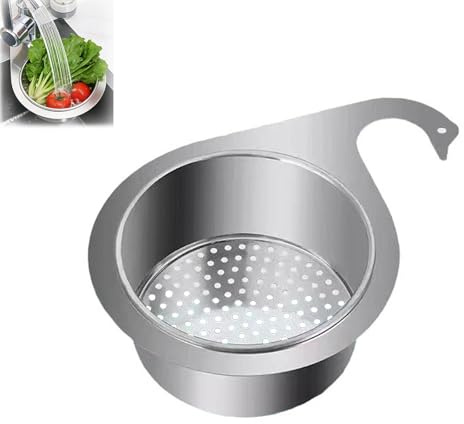 LERANXIN Edelstahl-Schwanen-Küchenabsetzbecken Silber, Abnehmbarer Hängefilter mit Feinlöchern, Entwässerungsständer für Eckenbecken, Passend für Wasserhähne 3,5–4,3 cm