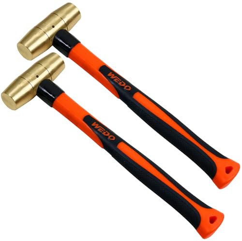 WEDO 2PCS Brass Hammer Set,3lb+3lb,Sledge Hammer Kit,Solid Brass Mallet Hammer,Fiberglass Handle,Corrosion Resistant, DIN Standard, Die-Forged