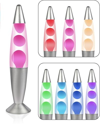 Lavalampe LED 7 alternative Farben – Lavalampe LED Rakete – robustes Glas, Aluminium – LED-Lampe mit Wachsbewegung – konstanter Lavabtrom – mehrfarbiges LED-Licht, Rot, Blau, Grün