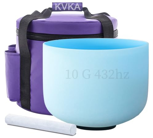 KVKA 25 cm ljudskålar, 432 Hz G note 10 tum blå chakra ljud läkande ljudskål för meditation stressminskning avkoppling med bärväska