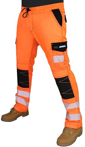 HASHOOB TRADING FZE Herren-Arbeitshose, hohe Sichtbarkeit, Cargohose, mehrere Taschen, Arbeitshose, Orange, XXL