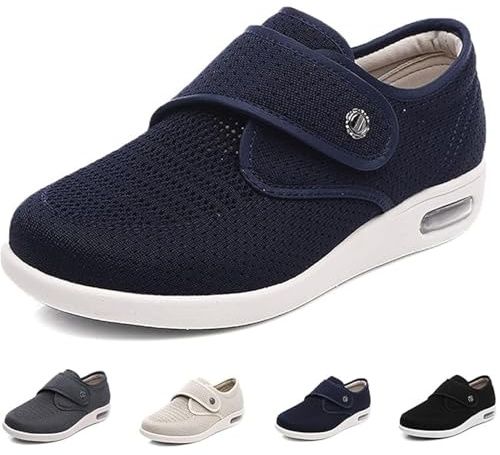 Lätta äldre skor, breda promenadsneakers, breda skor med justerbar stängning, bekväma tofflor, perfekt för diabetes, ödem, plantar fasciit och svullna fötter