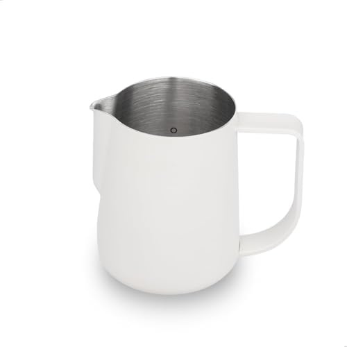 watchget Pichet à mousse de lait 250 ml en acier inoxydable pour expresso, lait, café, cappuccino, latte, art barista, pichet à vapeur pour mousser le lait, blanc