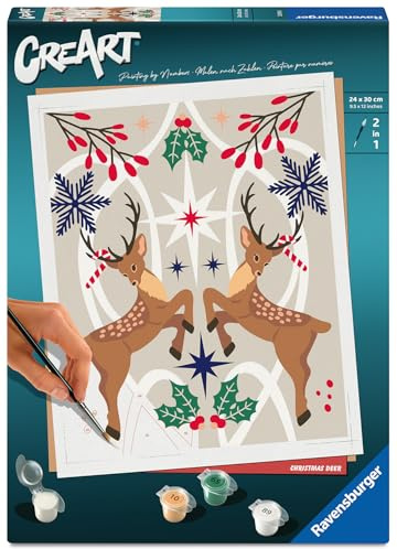 Ravensburger CreArt Weihnachtlicher Hirsch - Malen nach Zahlen Erwachsene | DIY Malset mit Pinsel und Acrylfarben, 24 x 30 cm, Geschenk für Frauen und Männer