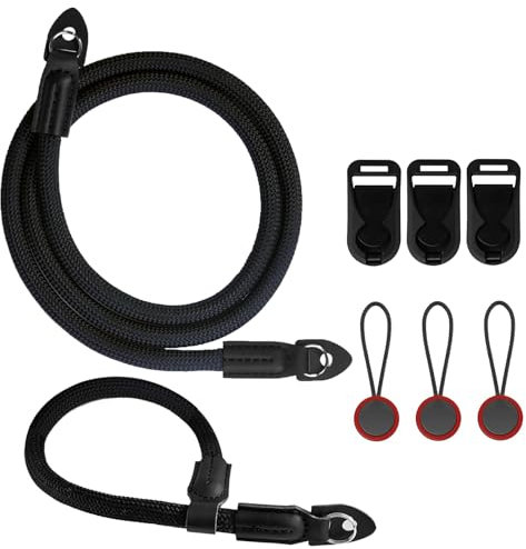 QMLING 2 Pack Camera Strap Quick Release with Camera Wrist Strap, Climbing Rope Camera Strap, Camera Neck Shoulder Strap for SLR DSLR Digital Mirrorless Camera (Black)