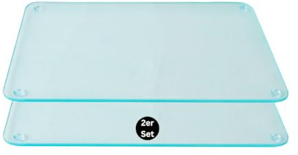 getgastro Set di 2 taglieri in vetro 40 x 30 cm, antiscivolo con piedini, tagliere in vetro senza microplastica, tagliere igienico, superficie antigraffio e resistente al calore