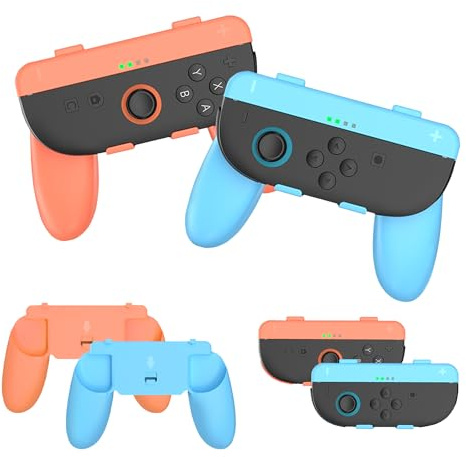 2in1 Handgriff für Switch 2 2025 mit Handgelenkriemen Abnehmbare Griff Griffe Halter für Joycon Controller Spiel Zubehör 1 x Orange und 1 x Blau