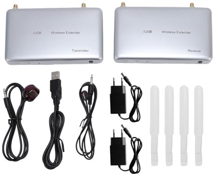 CHEOTIME Extender HD wireless con KVM, kit trasmettitore e ricevitore KVM a doppia antenna 1080p 5.8G con loop out, portata 200 m, 2 porte USB per tastiera, mouse e laptop