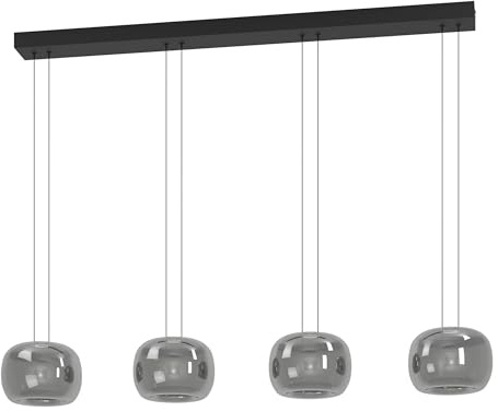EGLO LED Hängelampe Hortunas, 4-flammige Esstisch Pendelleuchte | dimmbare Deckenlampe hängend, schwarze Esszimmerlampe mit Rauchglas Kugeln, warmweiß
