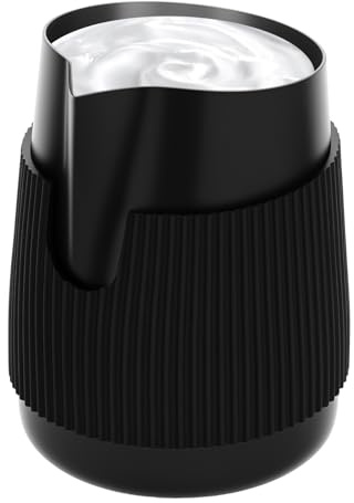 Pot à lait pour mousser le lait, pot à mousse de lait en acier inoxydable 304, pot à lait 420 ml, pour cappuccino, expresso, latte art, parfait pour les amateurs de café (noir)