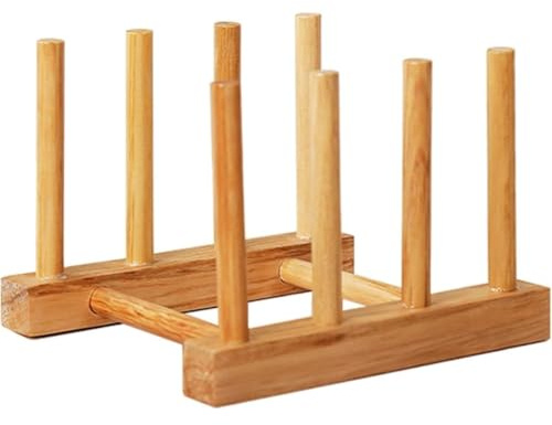 Tellerständer Abtropfgestell Geschirrabtropfgestell, Tellerhalter Holz | 3 Steckplätze Abtropfgestell Holz Plate Holder für Teller, Tassen, Topfdeckel