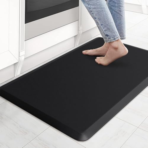 LUFEIS Anti Fatigue Mat, Large Anti-Fatigue Standing Mat, Non Slip & Waterproof Cushioned Kitchen Mats for Standing Desk, Kitchen, Office - Relieves Leg Fatigue and Back Pain (Black, 44 x 70cm)