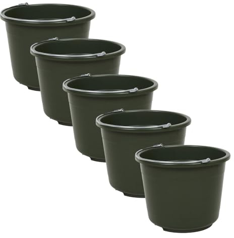 5er Set Eimer 20L – extra stabil – grüner Kunststoffeimer mit Metall-Tragegriff | bruchsicher & glatter Innenboden | robuster Putzeimer, Wassereimer, BAU- und Haushaltseimer (5 Stück)