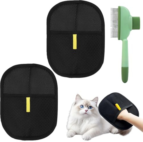 2 Pezzi Guanto Rimuovi Peli Animali con 1 Pezzi Spazzola per Gatti E Cani, Riutilizzabili Guanto Magnetico Peli Cane, Double-Sided Magnetico Pet Hair Remover Glove per Divani, Tappeti, Vestiti
