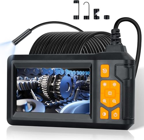 Romon Caméra Endoscopique, 1080P HD Endoscope Industriel, IP67 Camera Inspection Canalisation D'inspection à Étanche IPS de 4.3, 8 LED Réglables, Telescopique Camera Câble Semi-Rigide 39,4FT, 2000mAh