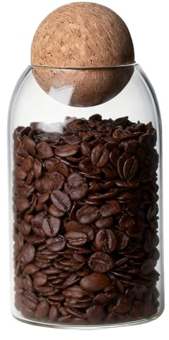 Trasparente Barattoli Cucina con Tappo Sferico, 800ml Barattolo Vetro con Coperchio, Ermetici, Contenitori Pasta Dispensa, Barattolo Vetro Tappo Sughero, per Aromatizzati, Spezie, Fagioli, Biscotti