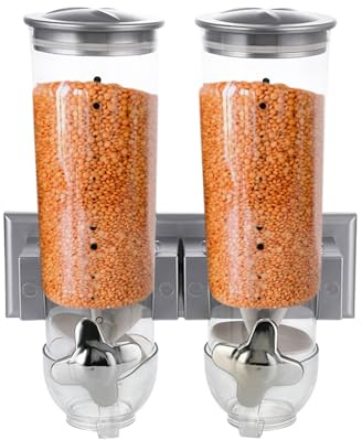 Grain Dispenser - Wall Mounted with Wall Mounted Dry Food, Three Compartment Containers, Grain Storage , Kitchen Food Storage Unit, for Nuts, Flour, Cereal, Baking Cooking Pantry