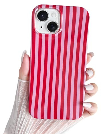 SmoBea Kompatibel mit iPhone 14 Hülle, Süßes Striped Handyhülle, Weiches TPU, Schlanke, Stoßfeste Telefonabdeckung für Frauen und Mädchen, Schön und Stilvoll, Rot