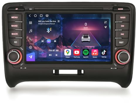 Erisin 7 Pulgadas Qualcomm 8-núcleo 8GB+128GB Android 14 Radio Coche Bluetooth Navegador GPS para Audi TT MK2 Pantalla IPS Estéreo CarPlay Android Auto DSP WiFi 4G Dab+ FM RDS OBD2 USB Canbus