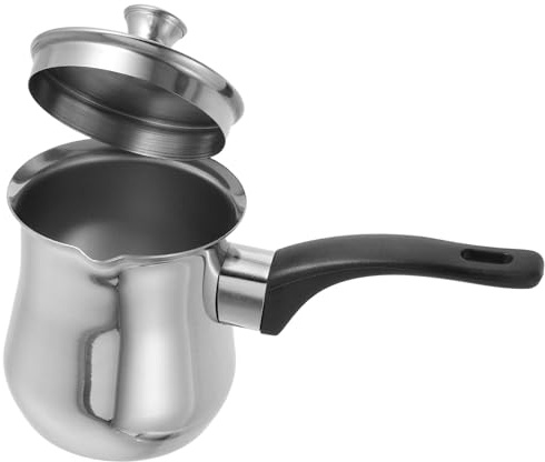 TOYANDONA Pot à Café Turc Inox avec Couvercle et Manche Long Chauffe-lait Multifonction Casserole Petite pour Gaz Camping et Usage Domestique