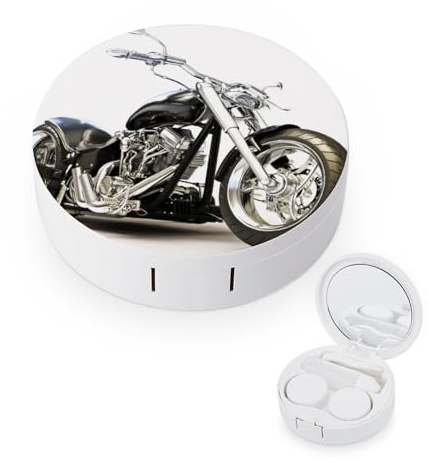 fkgvwo Contact Lens Container Black Motorcycle Travel Contact Lens Box with Mirror Tweezers Solution Bottle