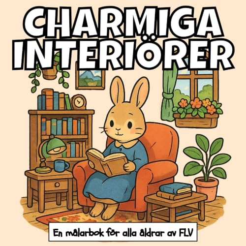 CHARMIGA INTERIÖRER: En MÅLARBOK för alla åldrar. terapeutisk, avkopplande, stressreducerande och ångestlindrande — idealisk för medveten närvaro, ... och högkvalitativa illustrationer av FLV