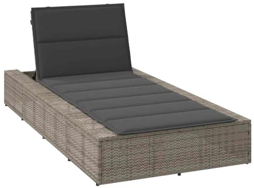 Ziaphsol Sonnenliege mit schwebender Auflage, Grau Poly Rattan, verstellbare Rückenlehne, Outdoor Gartenliege, bequemer Pool Chaiselongue Sessel für Terrasse, Balkon