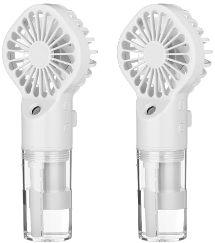 Grinsvalley Lot de 2 ventilateurs brumisateurs portables rechargeables avec réservoir d'eau de 30 ml, ventilateurs de refroidissement personnel à 4 vitesses, mini ventilateur portable USB-C pour