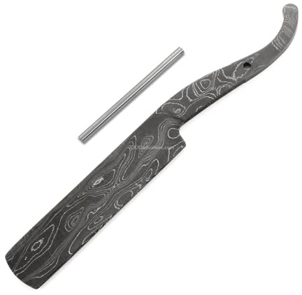 Shave Master USA Damascus Straight Razor Blade Blank - DIY Knife Kit with Stainless Pinstock - Hollow Ground - 416 Layer Carbon Steel - Custom Shaving Build - Made in America for Makers & Collectors