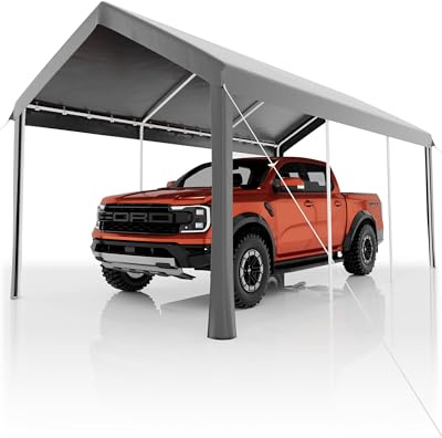 10 Ft x 20 Ft Carport Canopy, Portable Heavy Duty Garage Shelter with 8 Legs, Outdoor Car Shelter Tent with All-Season Tarp for Car, Truck, SUV, Boat